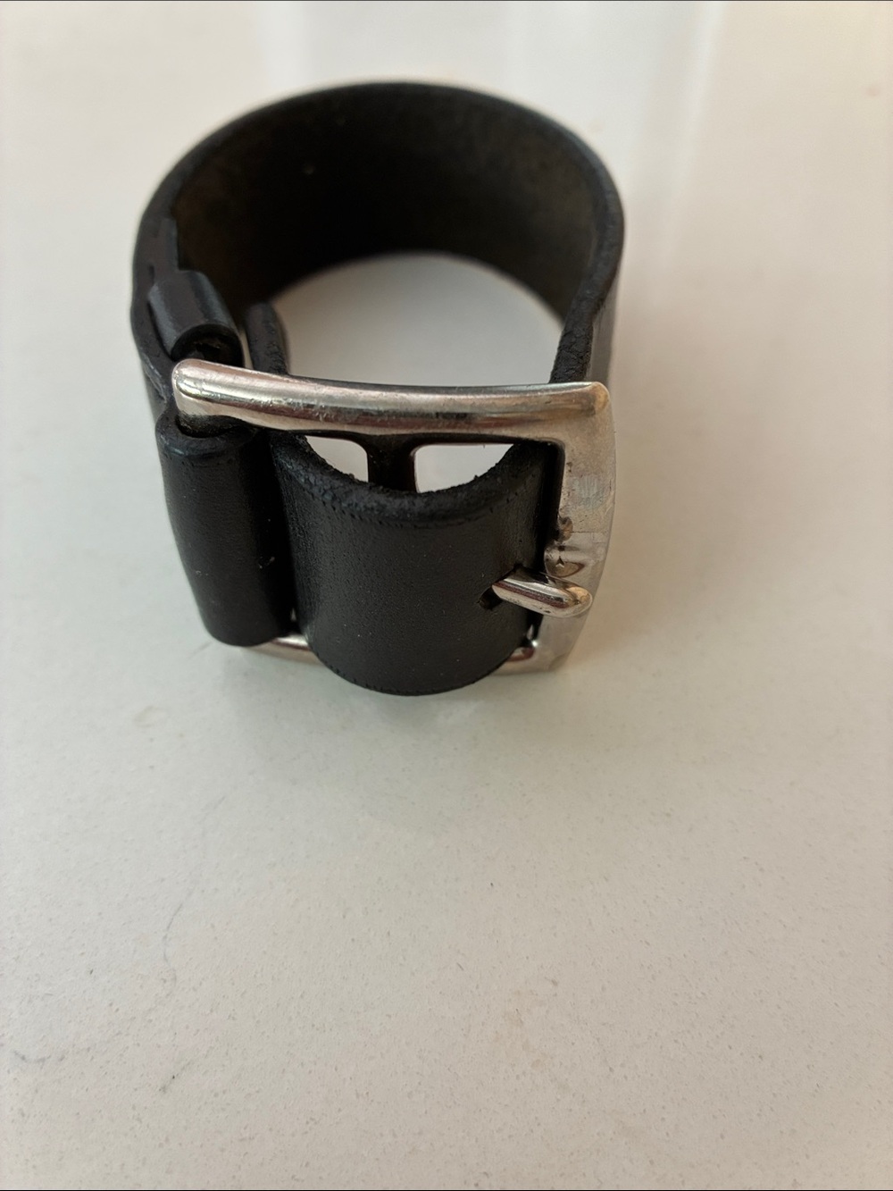 Hermès Black Leather Bracelet with Silver-Tone Buckle